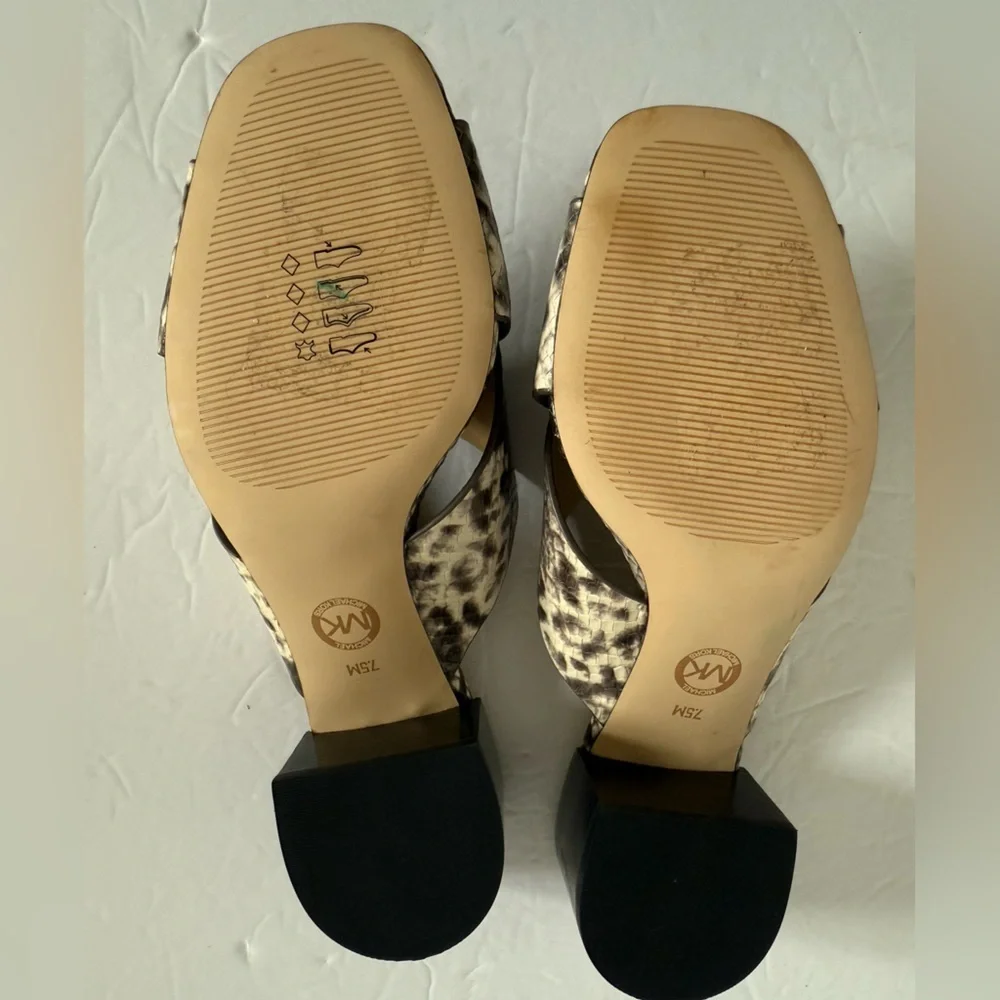 Michael Kors Brown Snake Print Mules Slides Chunky Block Heel Sandals Women 7